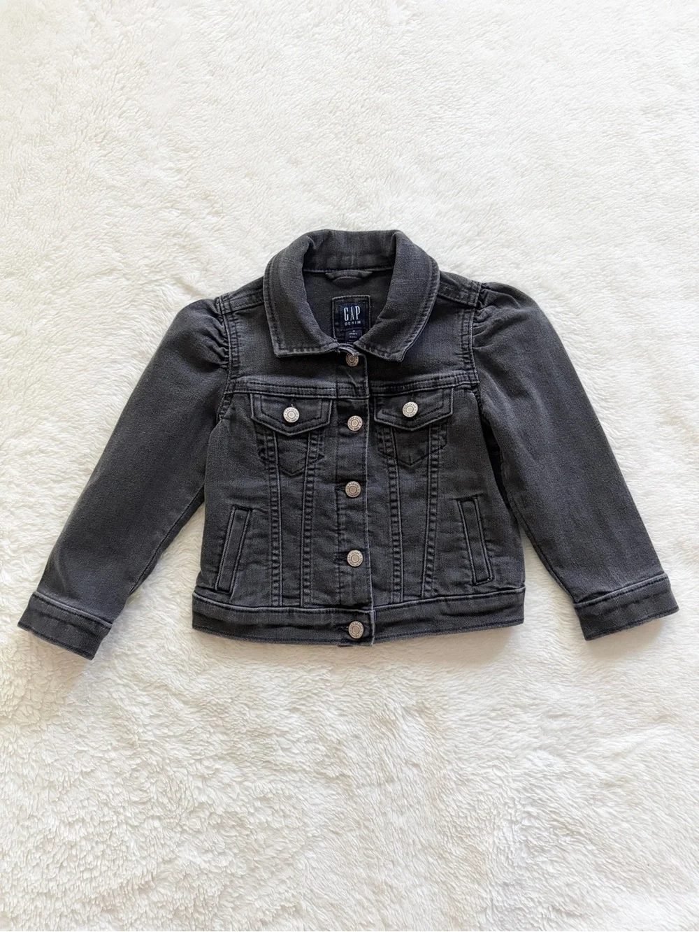 Gap Kids Puff Sleeve Icon Denim Jacket Black Size 3T